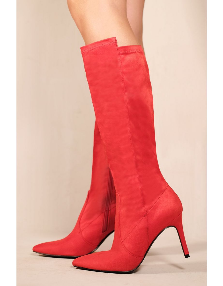 Red suede sale high heel boots