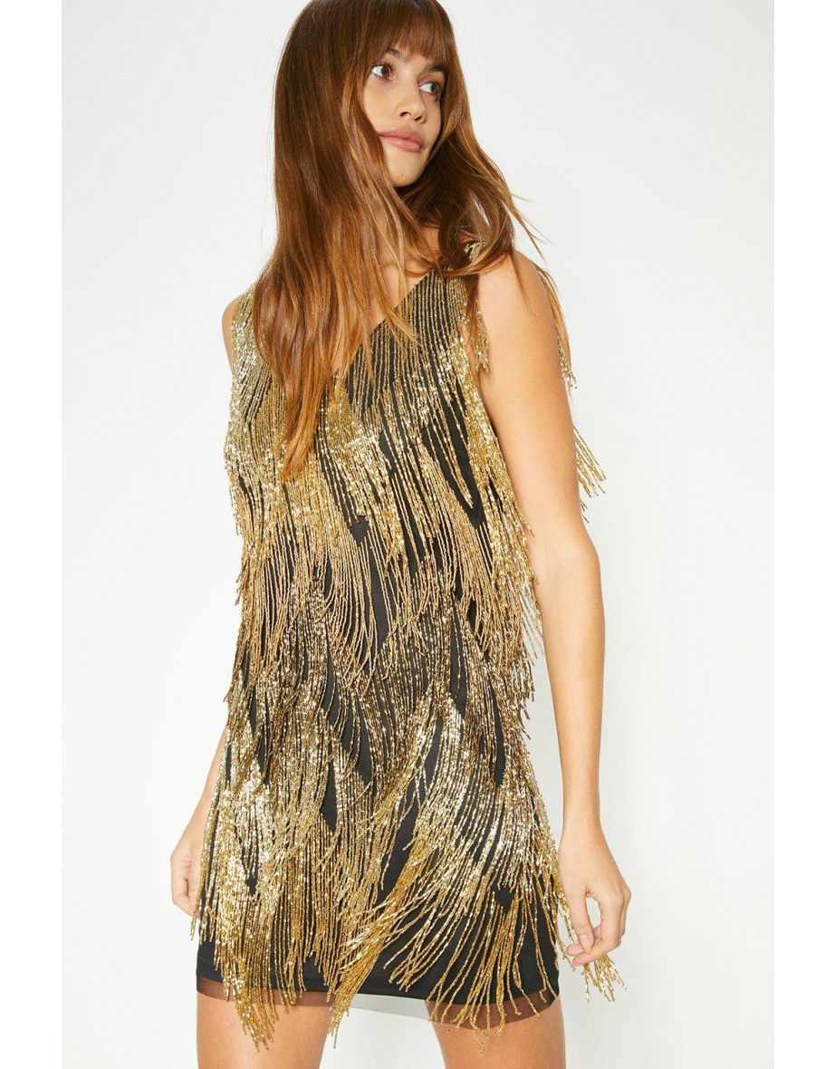 Oasis black shop fringe dress