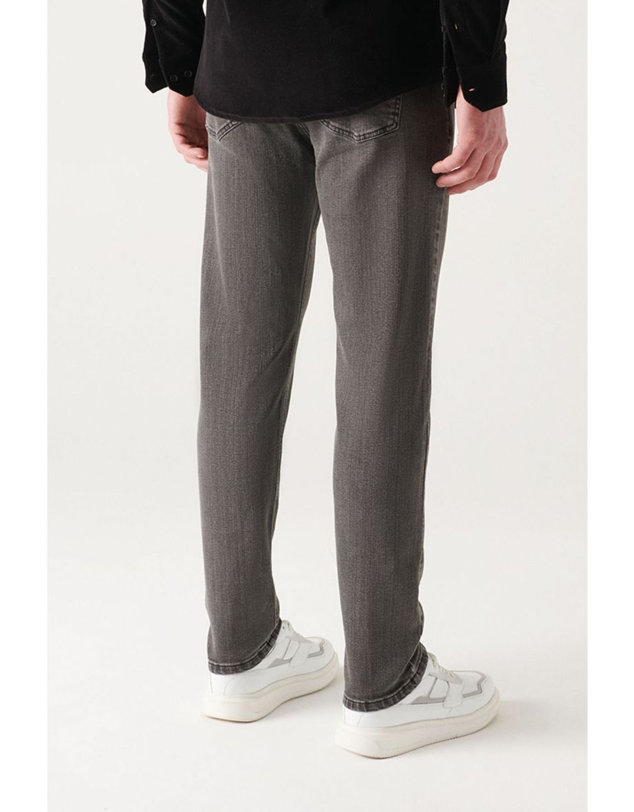 Men's Gray Worn Washed Lycra Slim Fit Slim Fit Jeans - 4