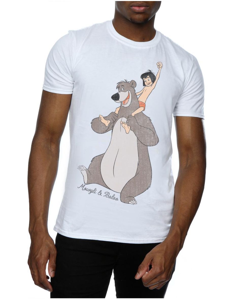 Disney Mens The Jungle Book Classic Mowgli And Baloo T-Shirt - White - 2