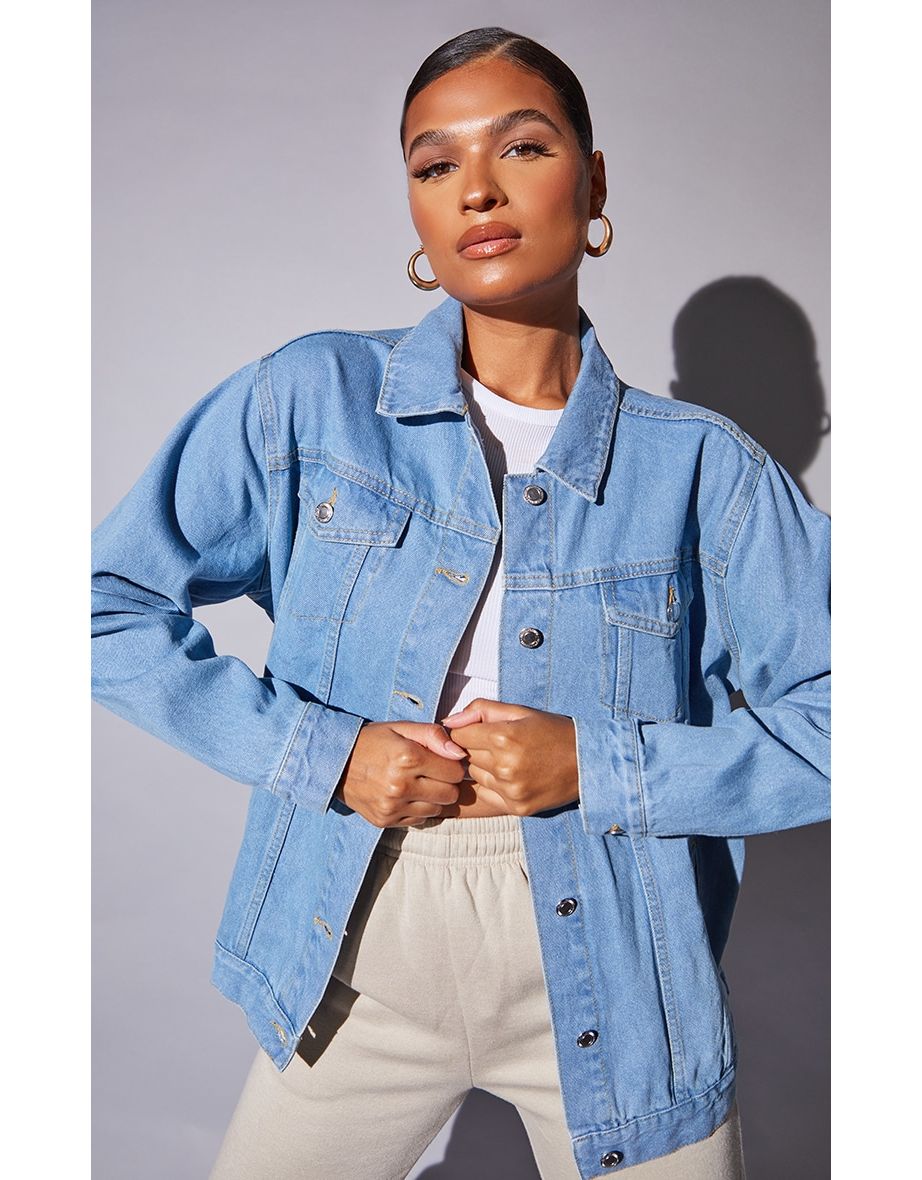 Recycled Light Blue Wash Basic Oversized Boyfriend Denim Jacket