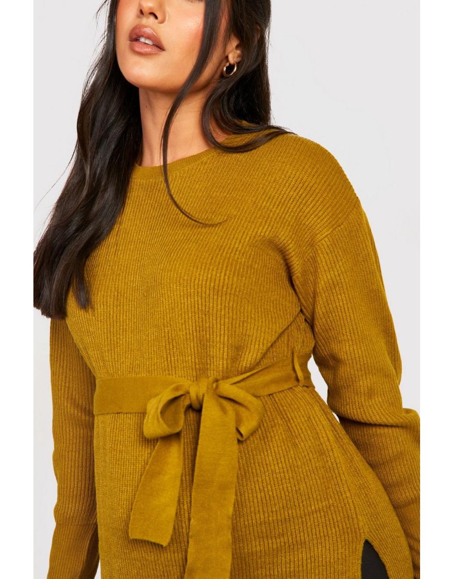 Maternity Side Split Knitted Tie Waist Jumper - chartreuse - 3