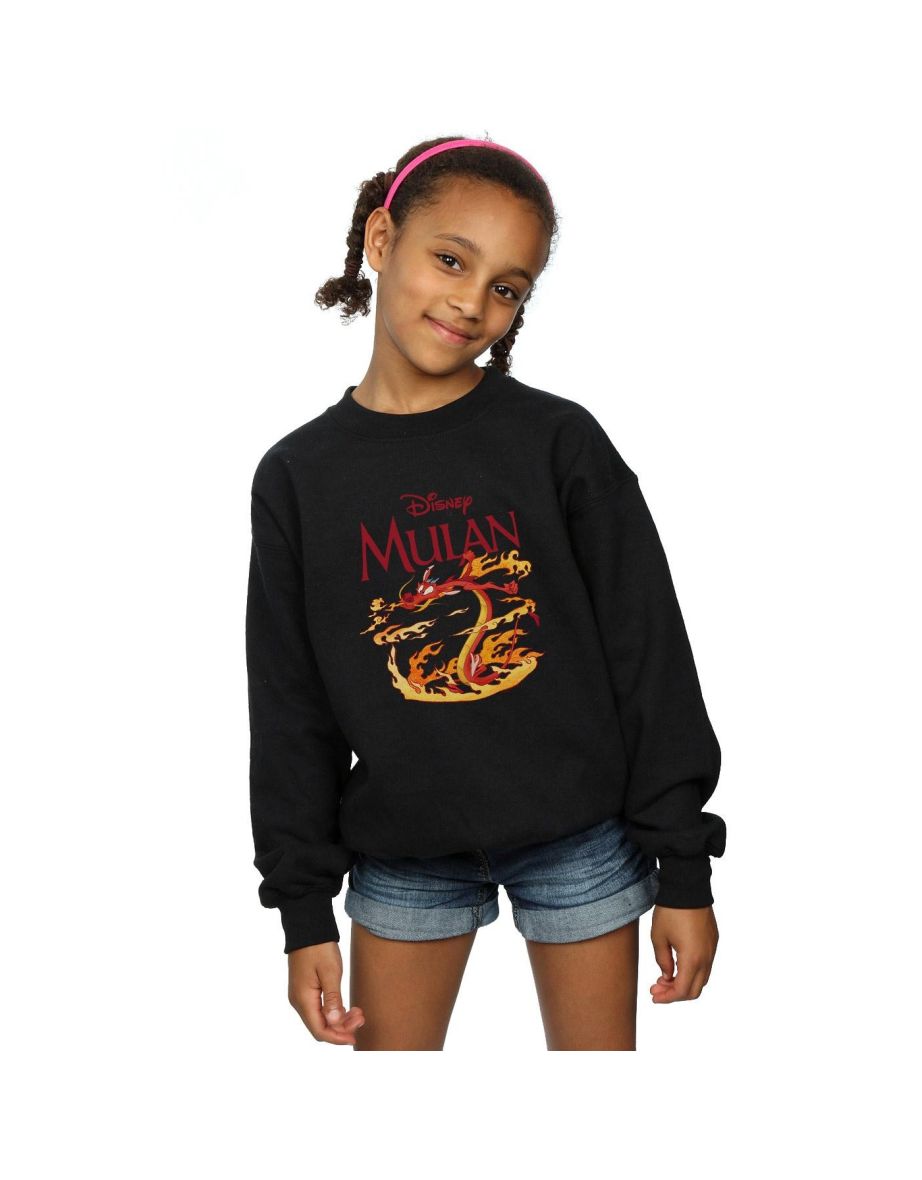 Disney Girls Mulan Mushu Dragon Fire Sweatshirt - Black - 3