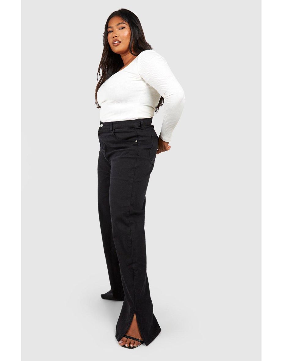 Shop Plus Split Straight Leg Jean black Online in Qatar VogaCloset