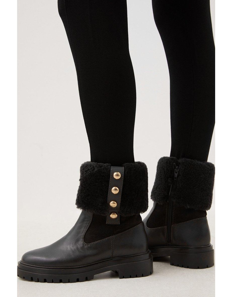 Shearling Leather Trim Detail Chelsea Boot