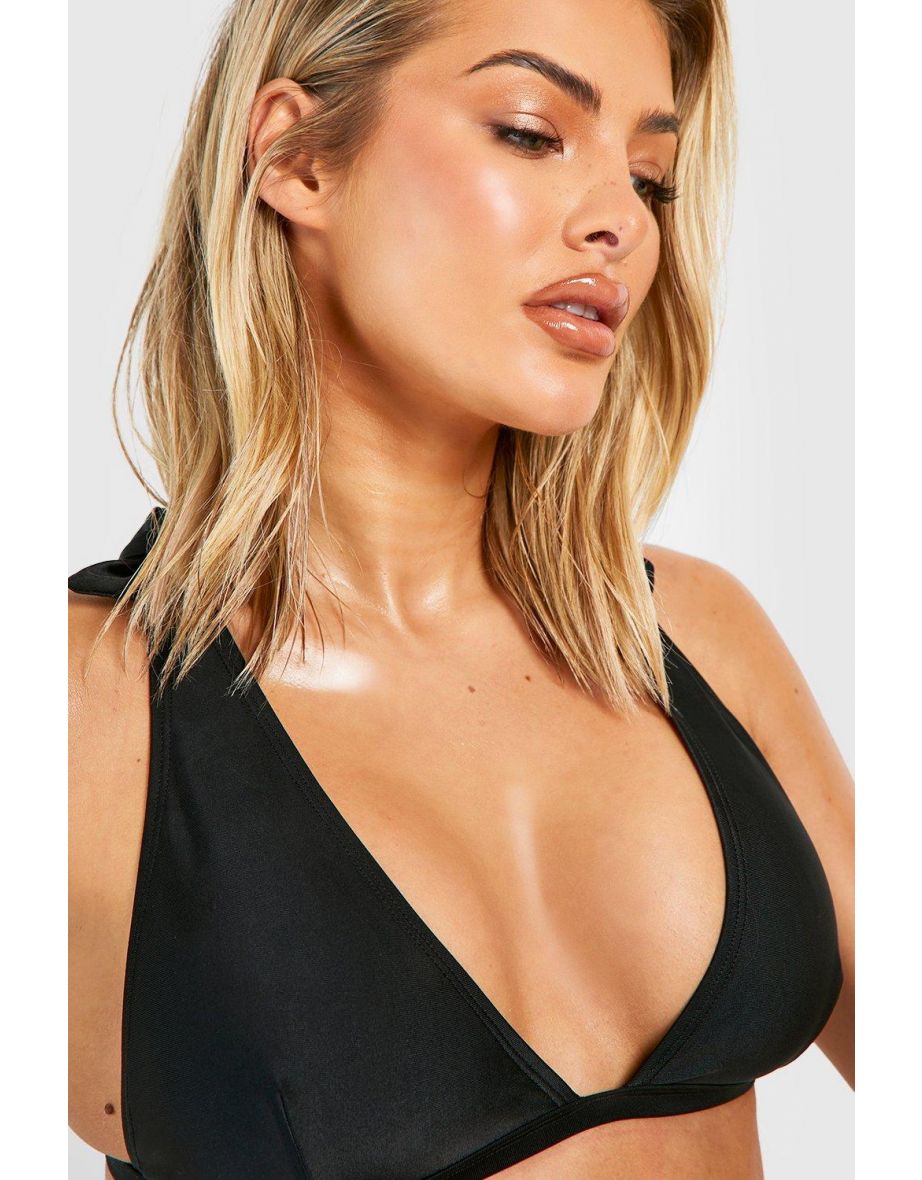 Tie Shoulder Plunge High Waist Bikini Set - black - 2