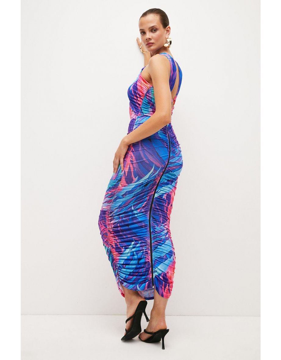 Feather Print Cut Out Jersey Crepe Maxi Dress - 2