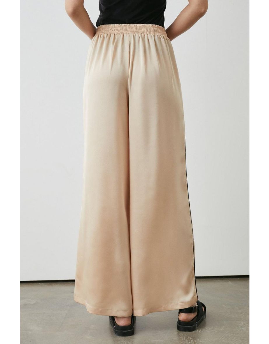Champagne Satin Side Piping Wide Leg Trouser - champagne - 3