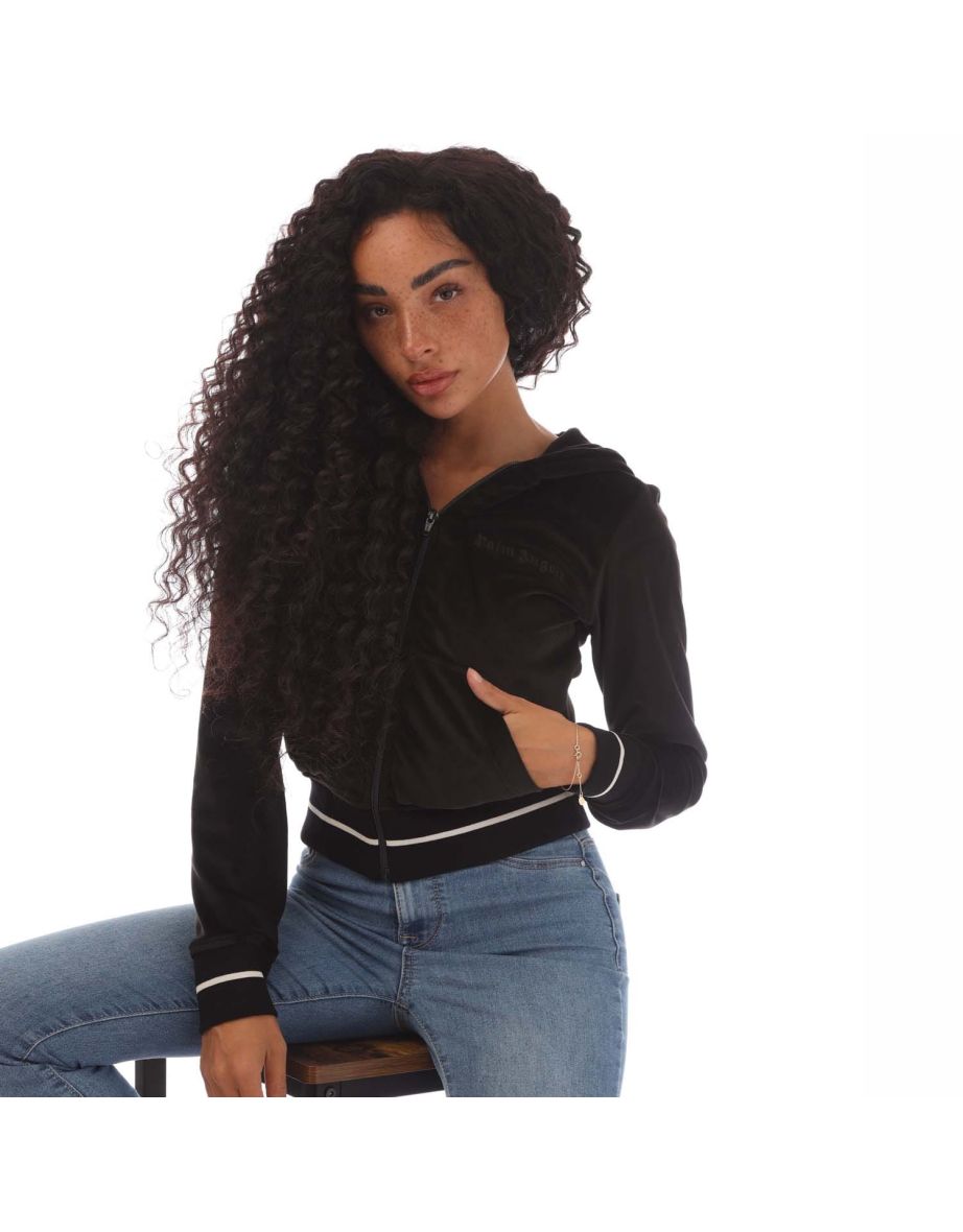Women's Palm Angels Chenille Mini Zipped Hoodie in Black - 2