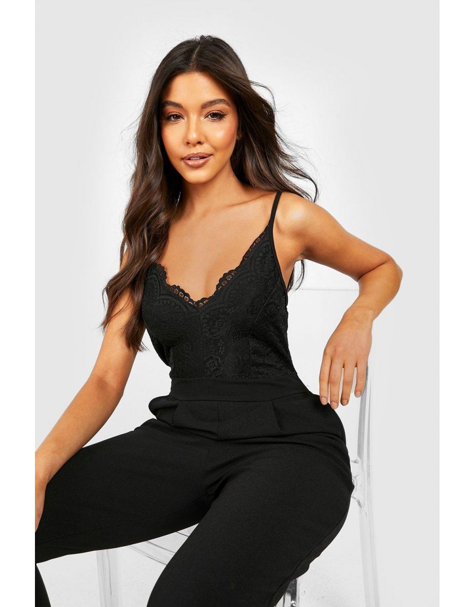 Strappy Lace Tapered Leg Jumpsuit - black - 3