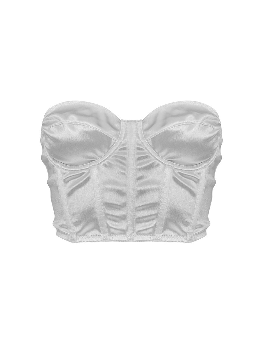 White Satin Underwired Corset Bra - 3