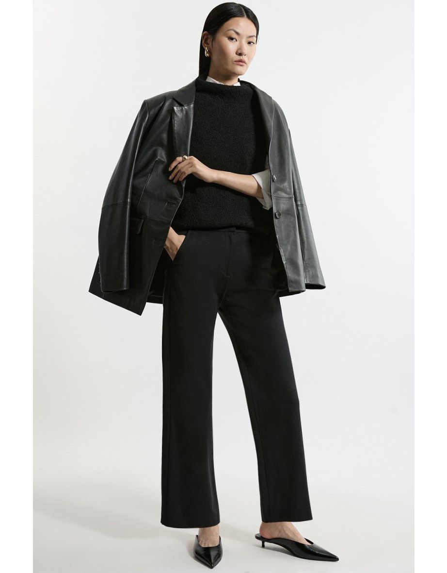 Compact Stretch Tailored High Waisted Slim Leg Trousers