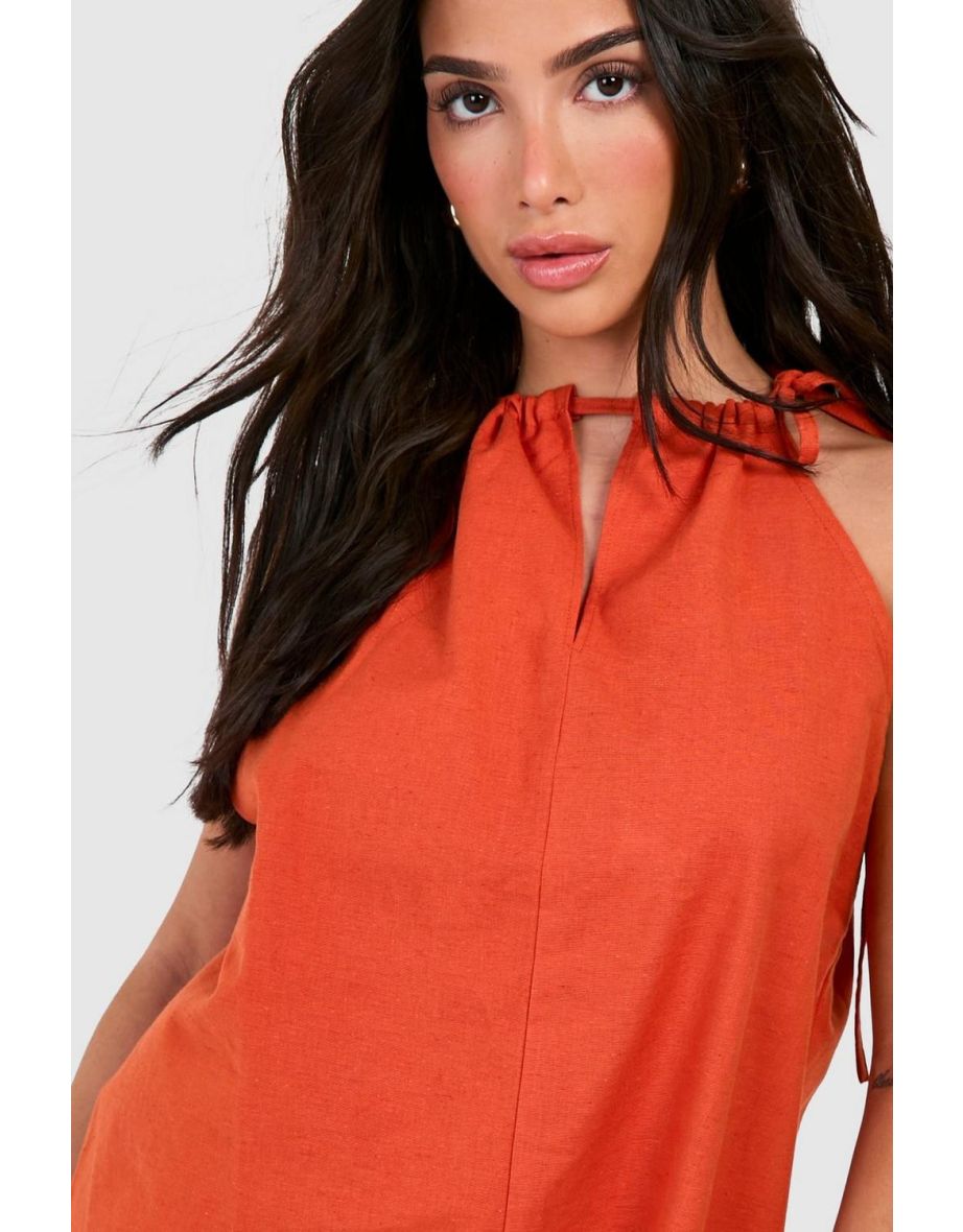 Petite Tie Neck Mini Dress - terracotta - 3