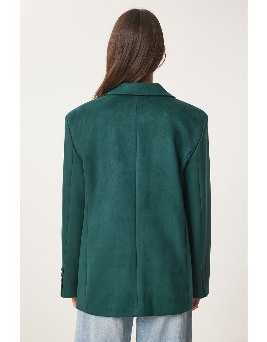 Women's Emerald Green Premium Suede Blazer Jacket - 5