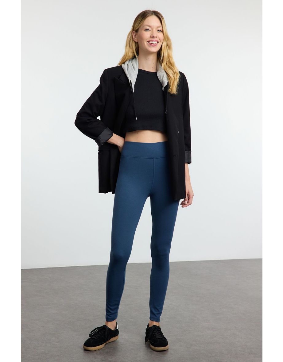 Indigo Elastic Waist High Waist Knitted Tights