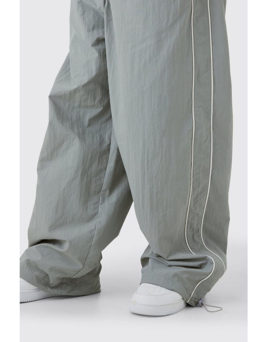 Elastic Waist  Side Stripe Parachute Pants - grey - 2