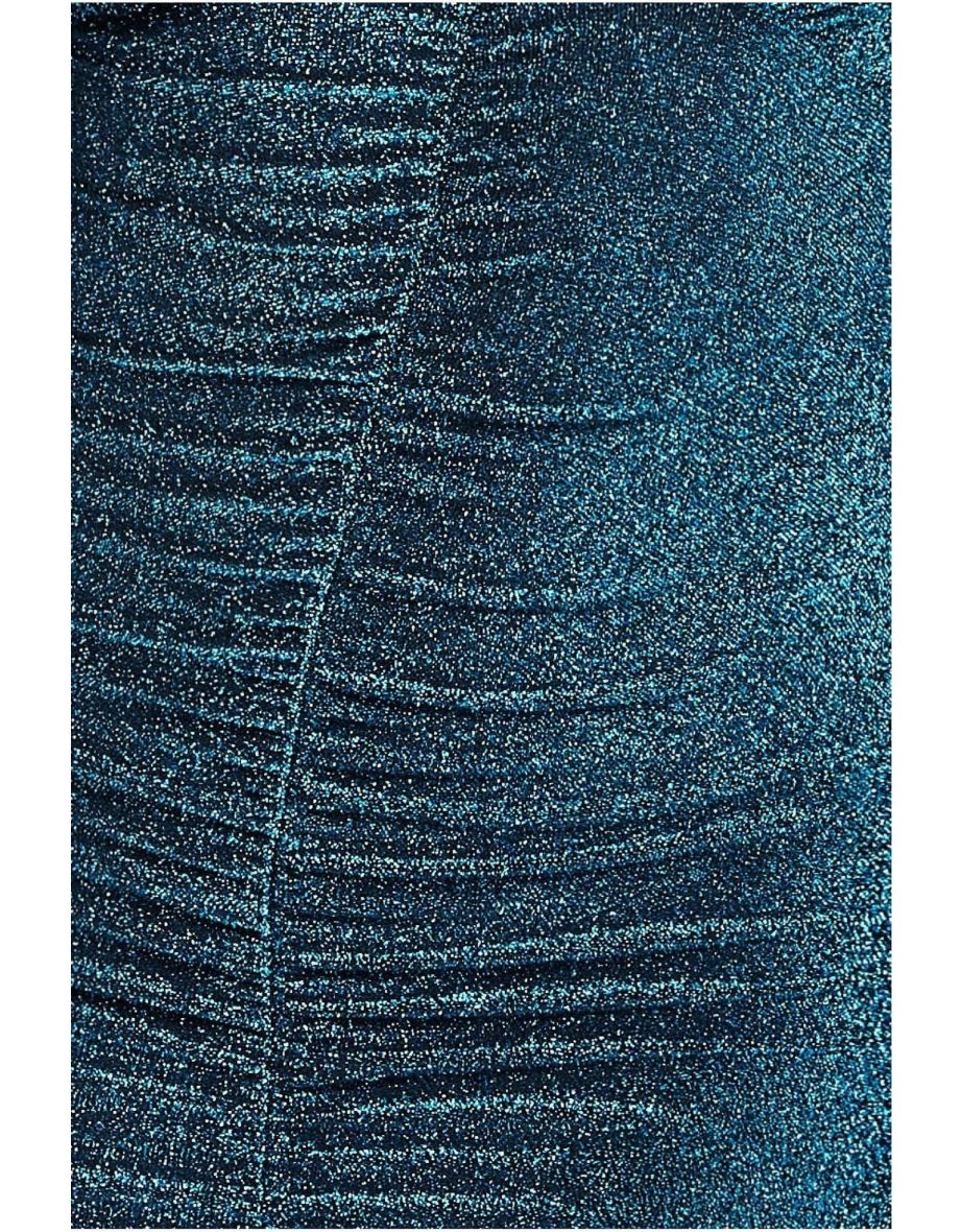 Goddiva High Neck Keyhole Thigh Split Maxi Dress - Blue - 3