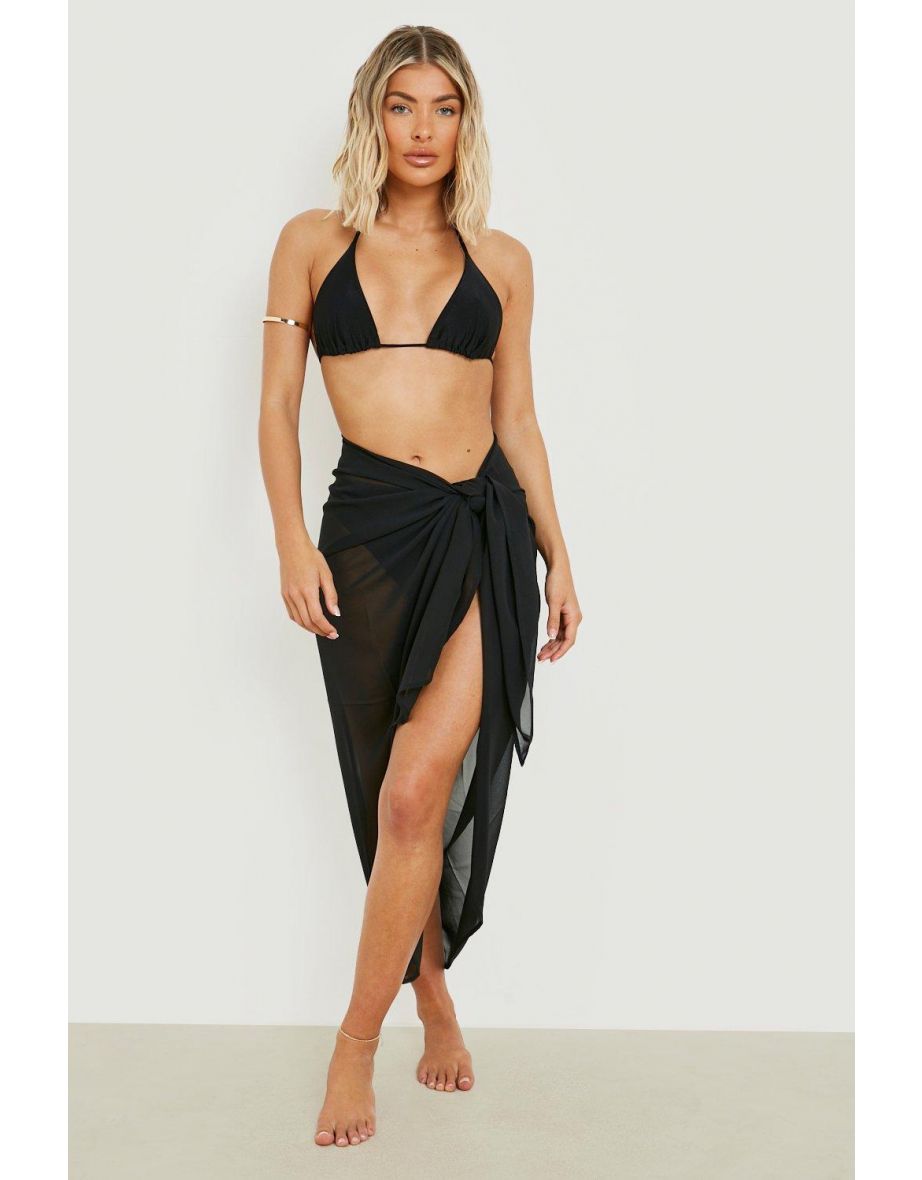 Tie Knot Maxi Beach Sarong - black