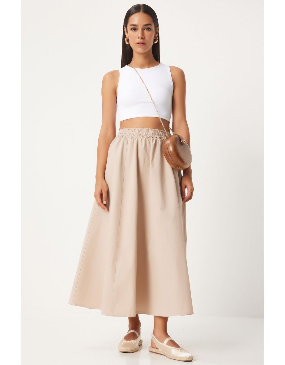 Women's Cream Linen Blend Maxi Skirt - 4