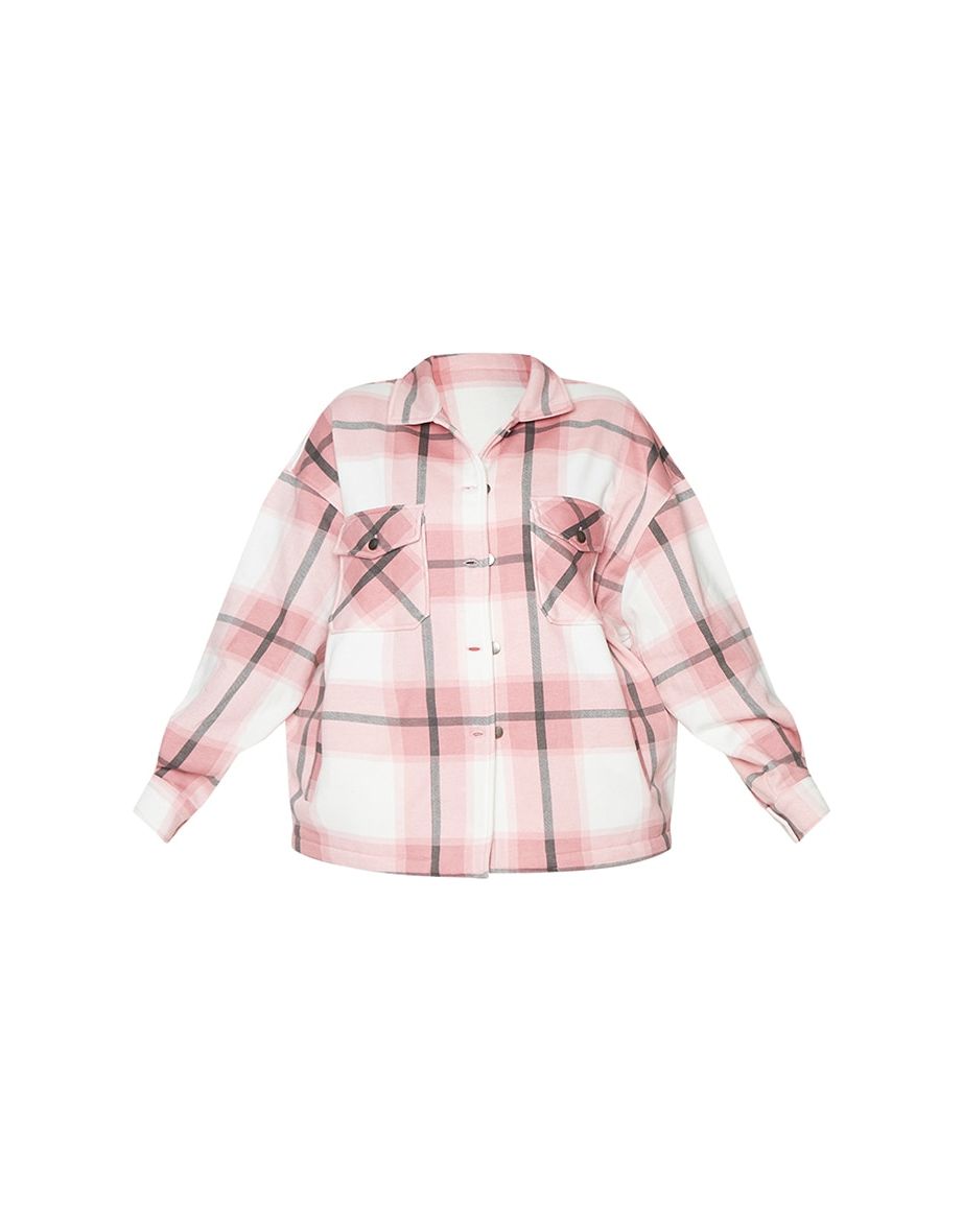 Plus Pink Checked Pocket Front Shacket - 4