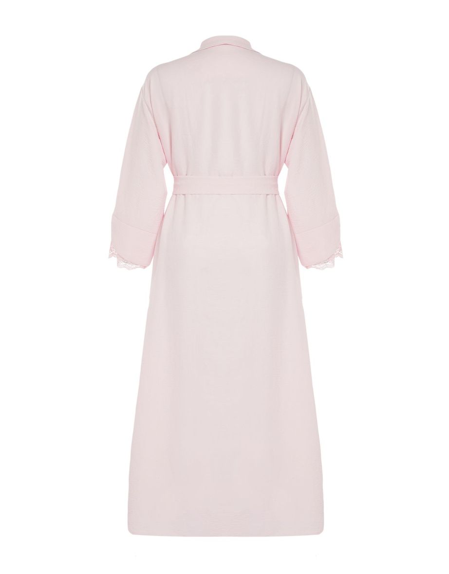 Powder Cuff Lace Detailed Woven Cap & Abaya - 6