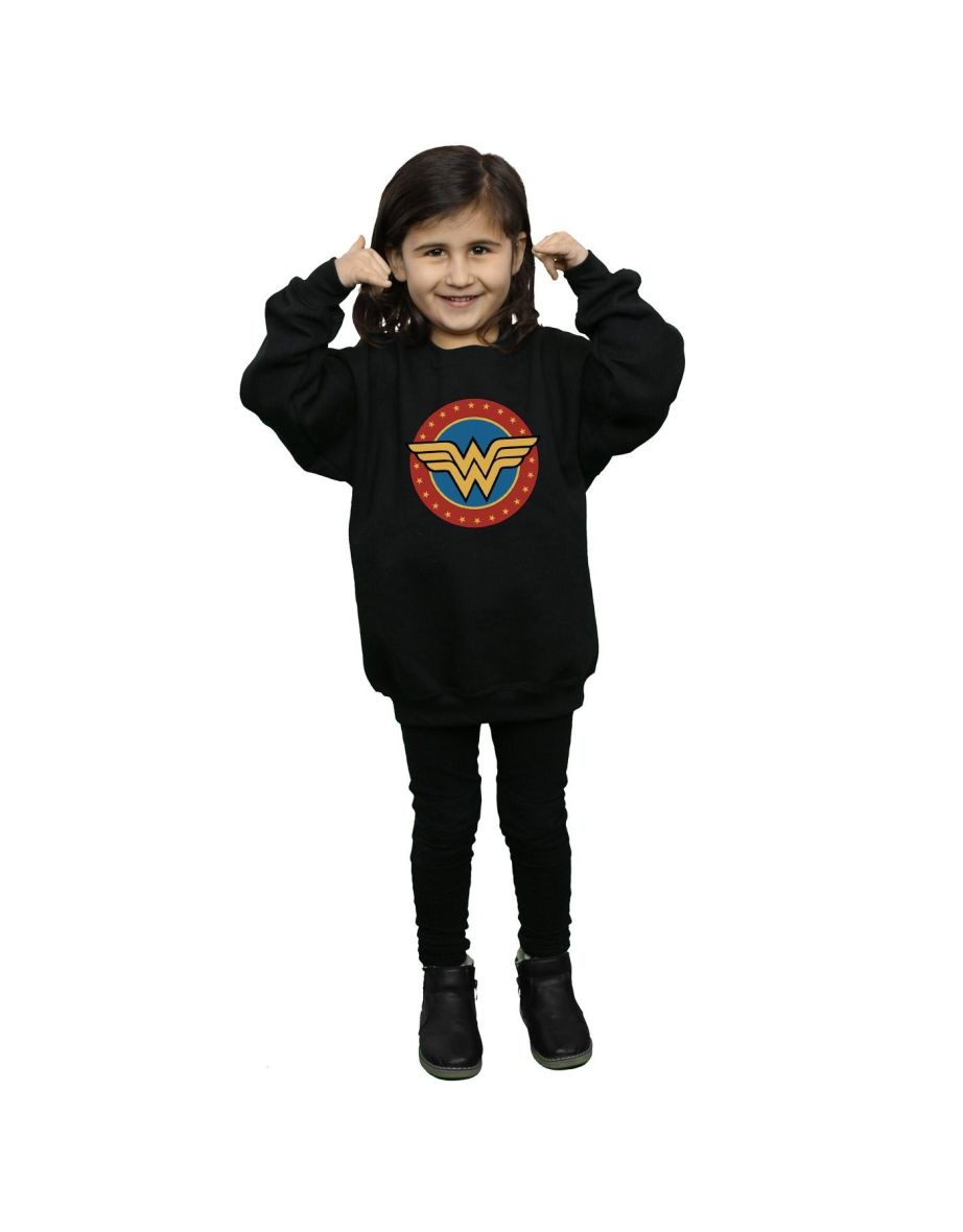 DC Comics Girls Wonder Woman Circle Logo Sweatshirt - Black
