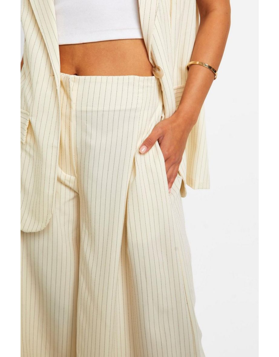 Tonal Pinstripe Wide Leg Culottes - cream - 3