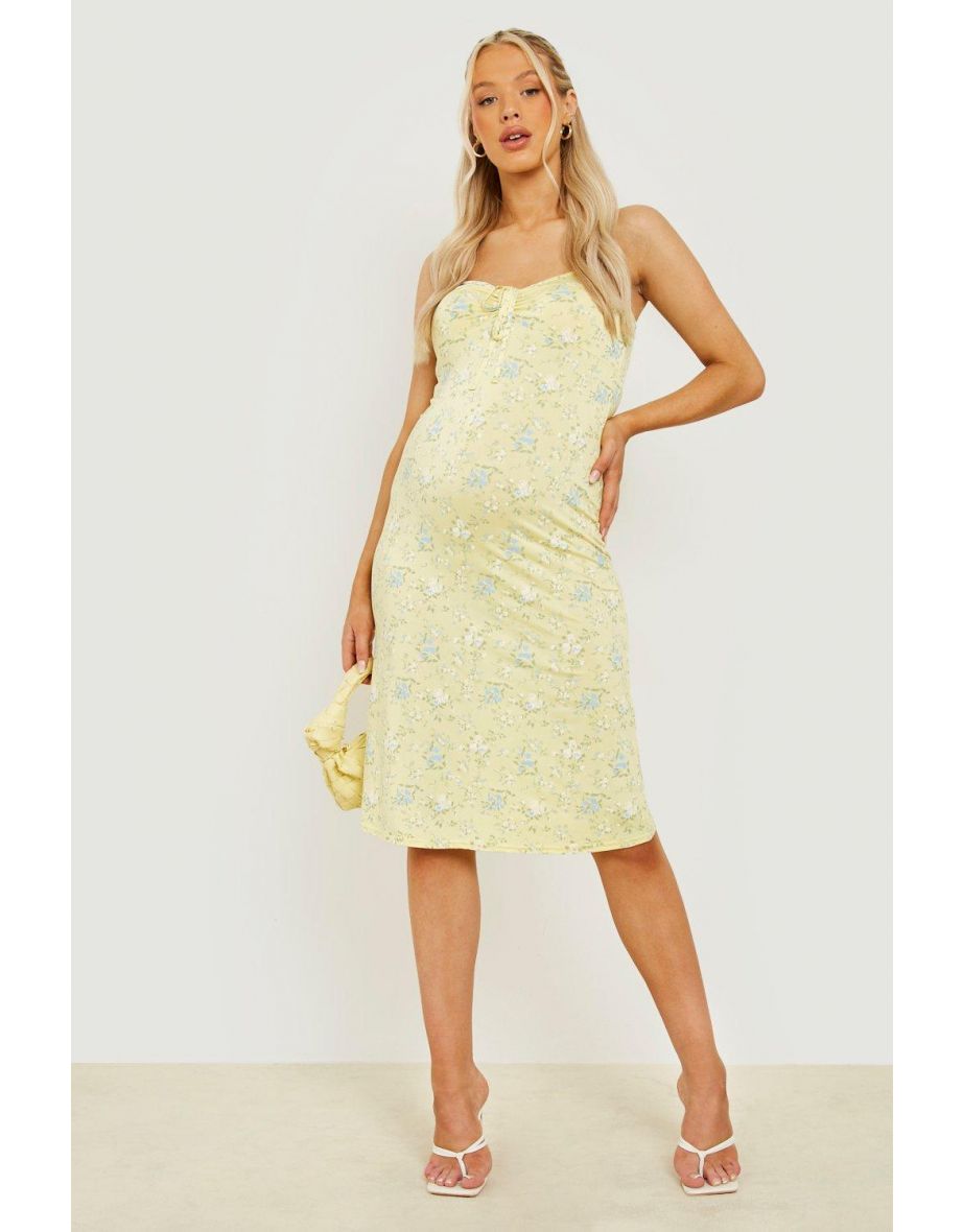 Maternity Floral Slip Midi Dress - yellow