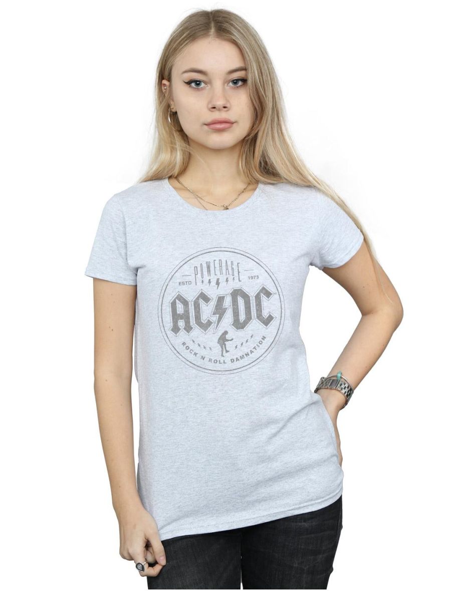 AC/DC Womens/Ladies Rock N Roll Damnation Black Cotton T-Shirt - Sports Grey