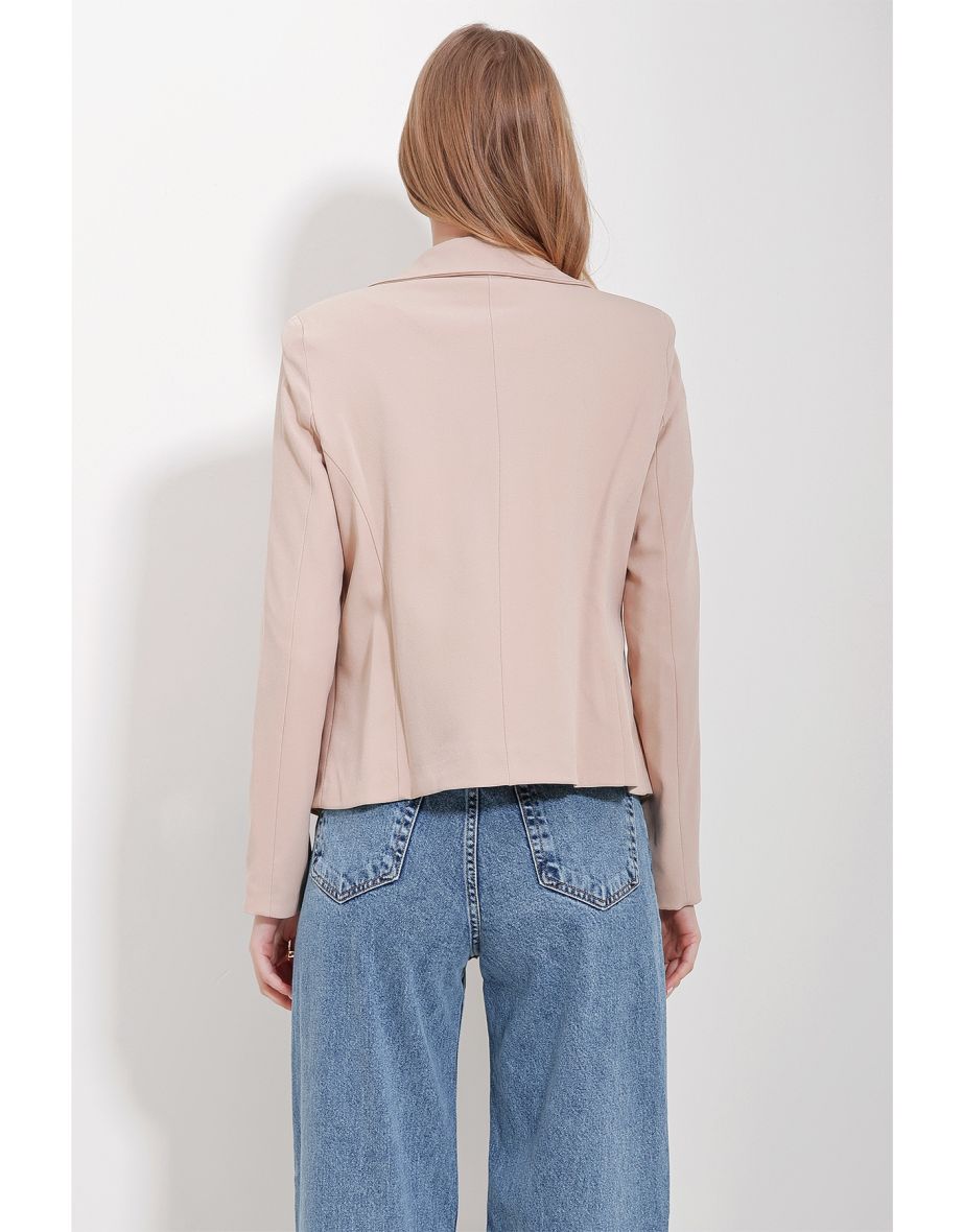 Women's Beige Inner Lined One Button Blazer - 4