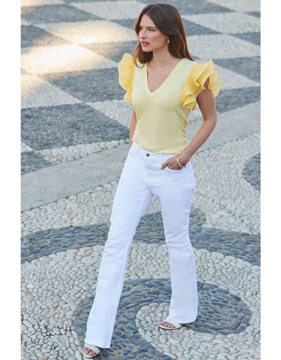 Yellow Frill Sleeve Jersey T-Shirt
