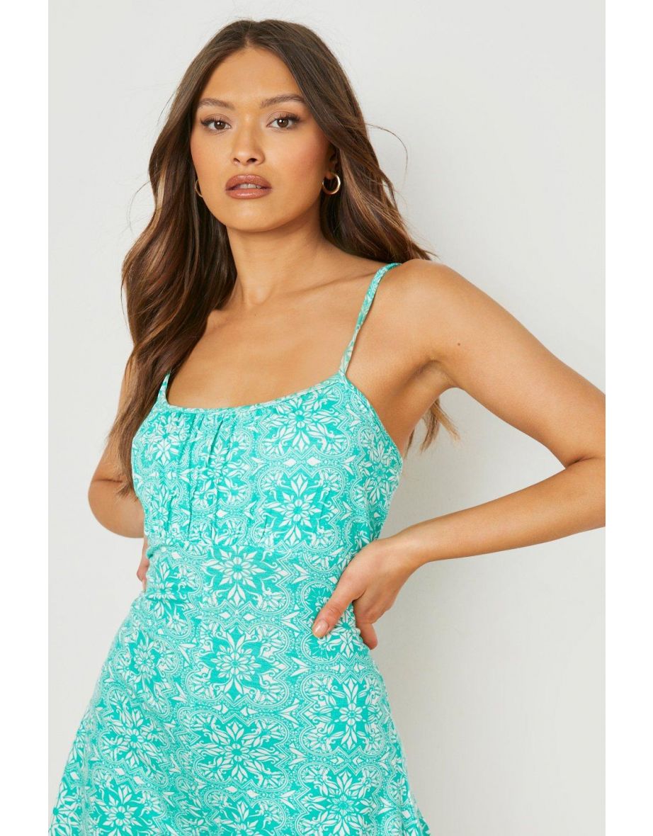 Porcelain Strappy Swing Playsuit - green - 3