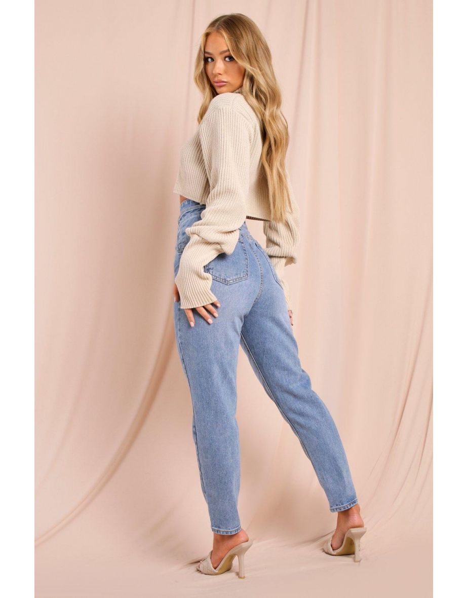 Strap Waist Cut Out Straight Leg Jeans - 2