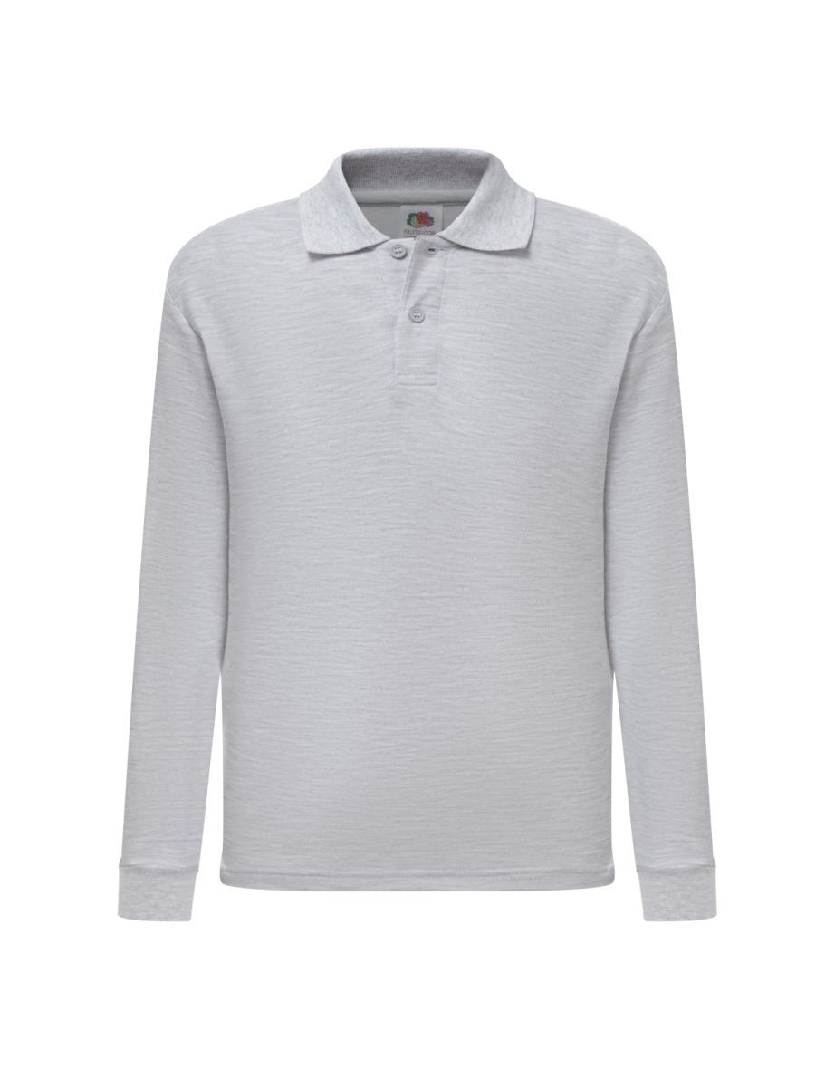 Fruit Of The Loom Childrens Long Sleeve 65/35 Pique Polo / Childrens Polo Shirts - Dark Heather