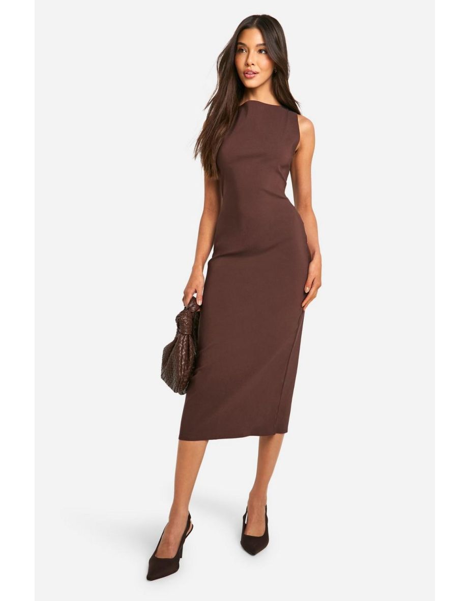 Slash Neck Tailored Midi Dress