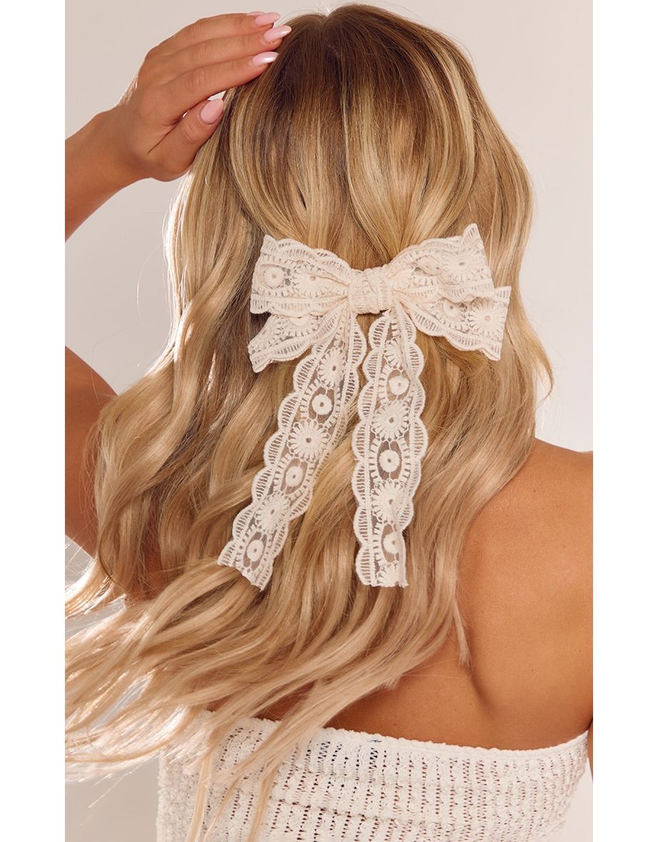 Cream Lace Bow Hair Clip