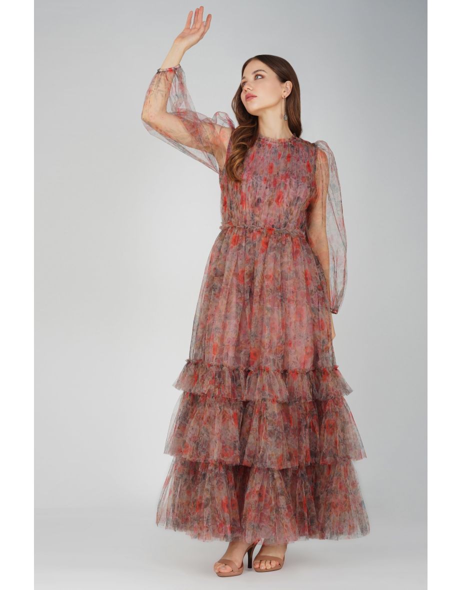 Carina Long Sleeve Floral Maxi Dress in Dusty Rose - 4