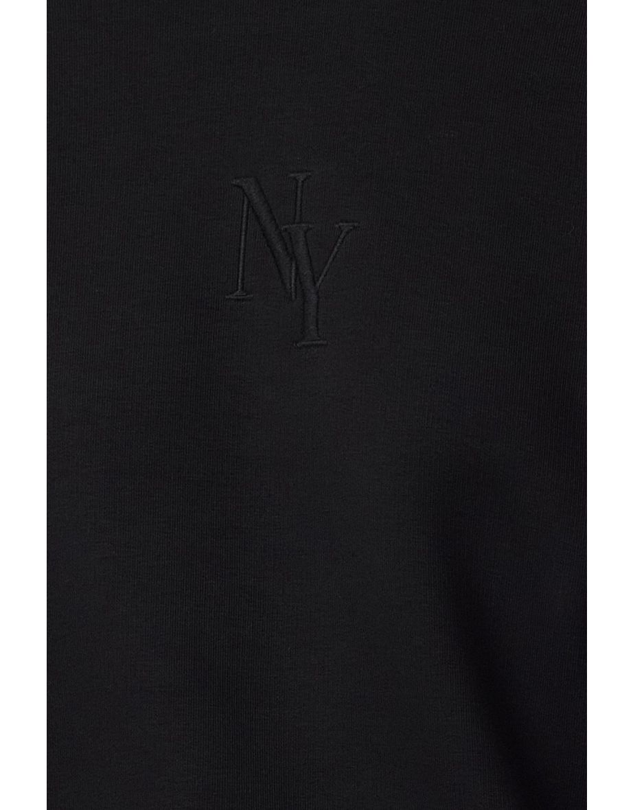 Black Crew Neck Regular Fit Embroidered Thick Polar Fleece Knitted Sweatshirt - 4