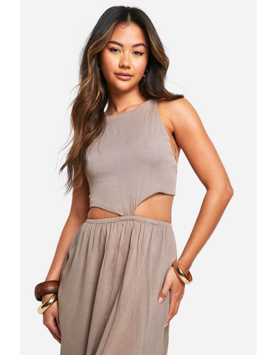 Cheesecloth Cut Out Maxi Dress - mushroom - 3
