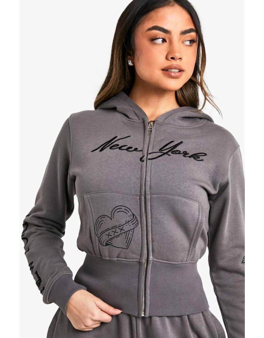 New York Tattoo Print Zip Through Shrunken Tracksuit - 3