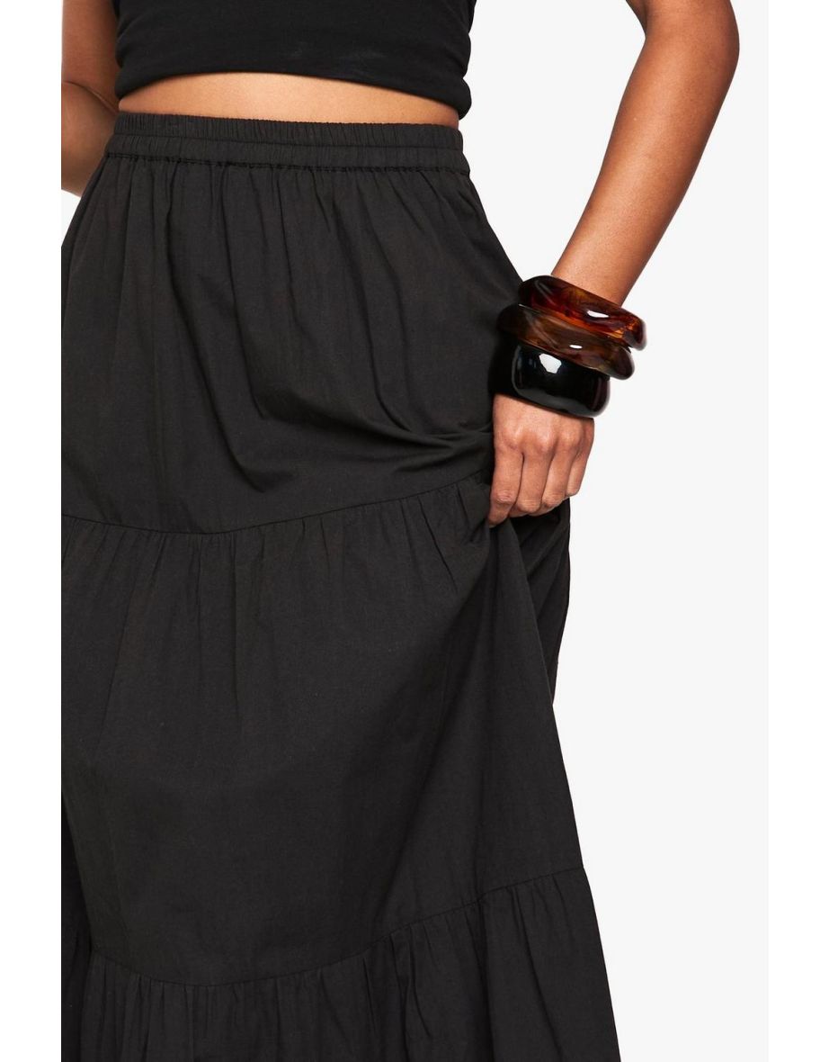 Tiered Cotton Poplin Maxi Skirt - black - 3
