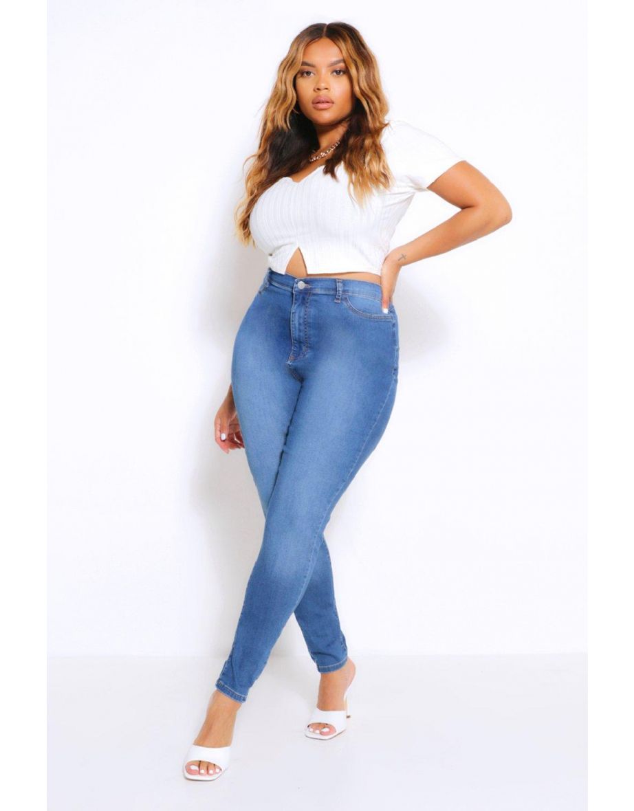 Plus Butt Shaper High Rise Stretch Skinny Jean - mid blue