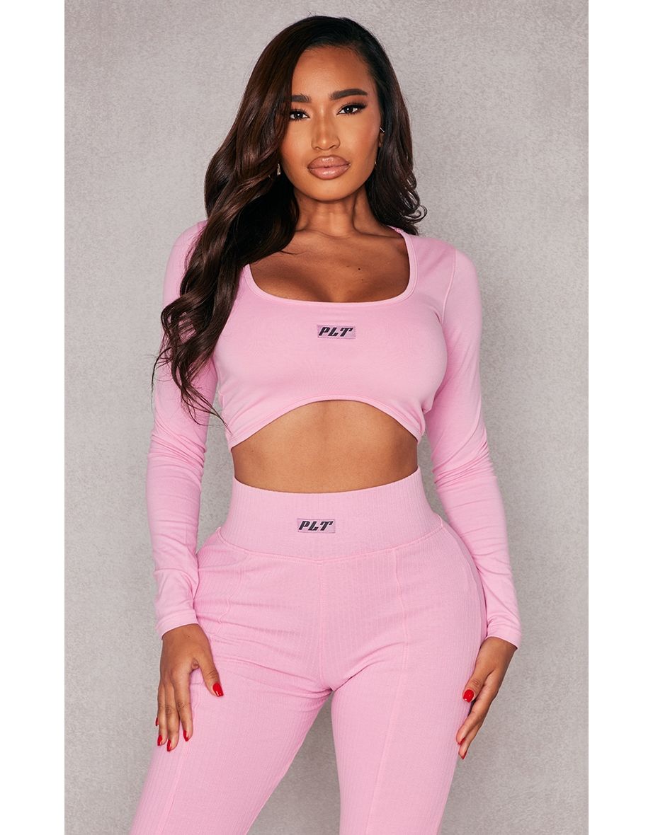 PRETTYLITTLETHING Shape Candy Pink Curved Hem Crop Top