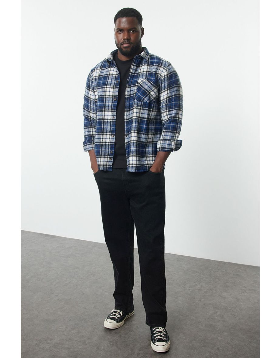 Blue Regular Fit Winter Checkered Plaid Lumberjack Plus Size Shirt