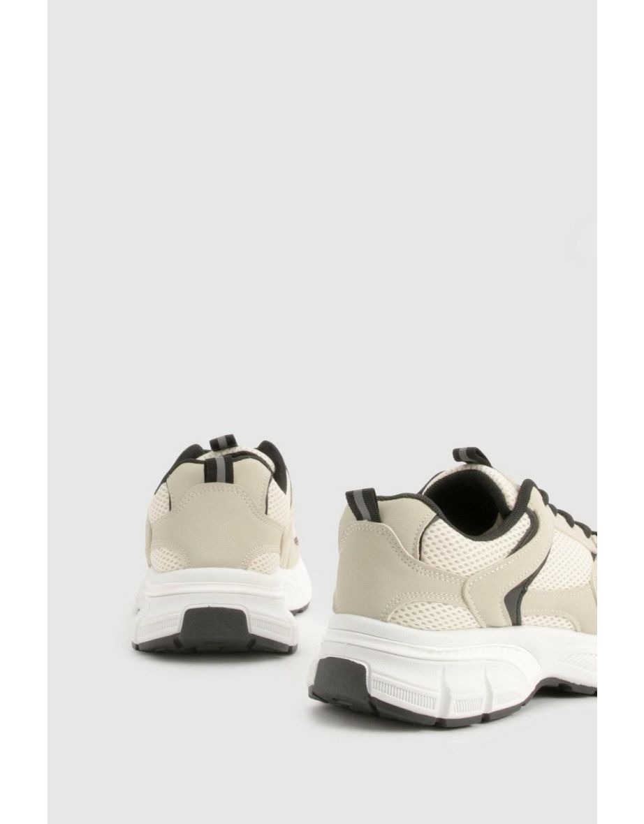 Contrast Knit Chunky Trainers - beige - 3