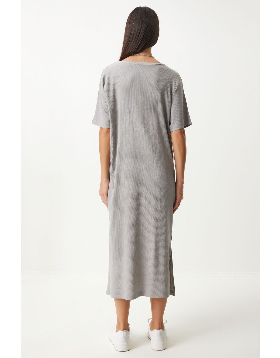 Women's Gray Loose Long Daily Summer Knitted Dress - 5