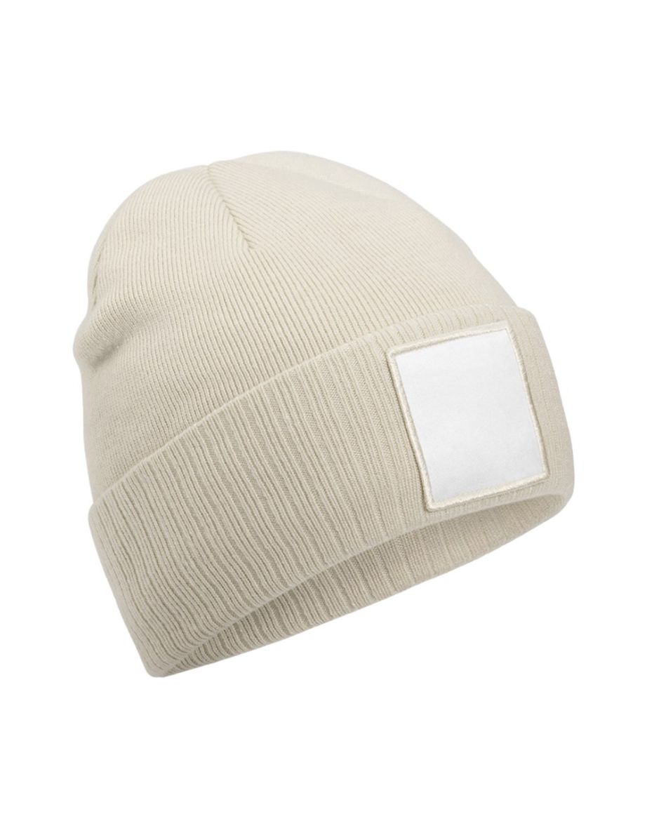 Beechfield Appliqué Patch Beanie - Oatmeal/White