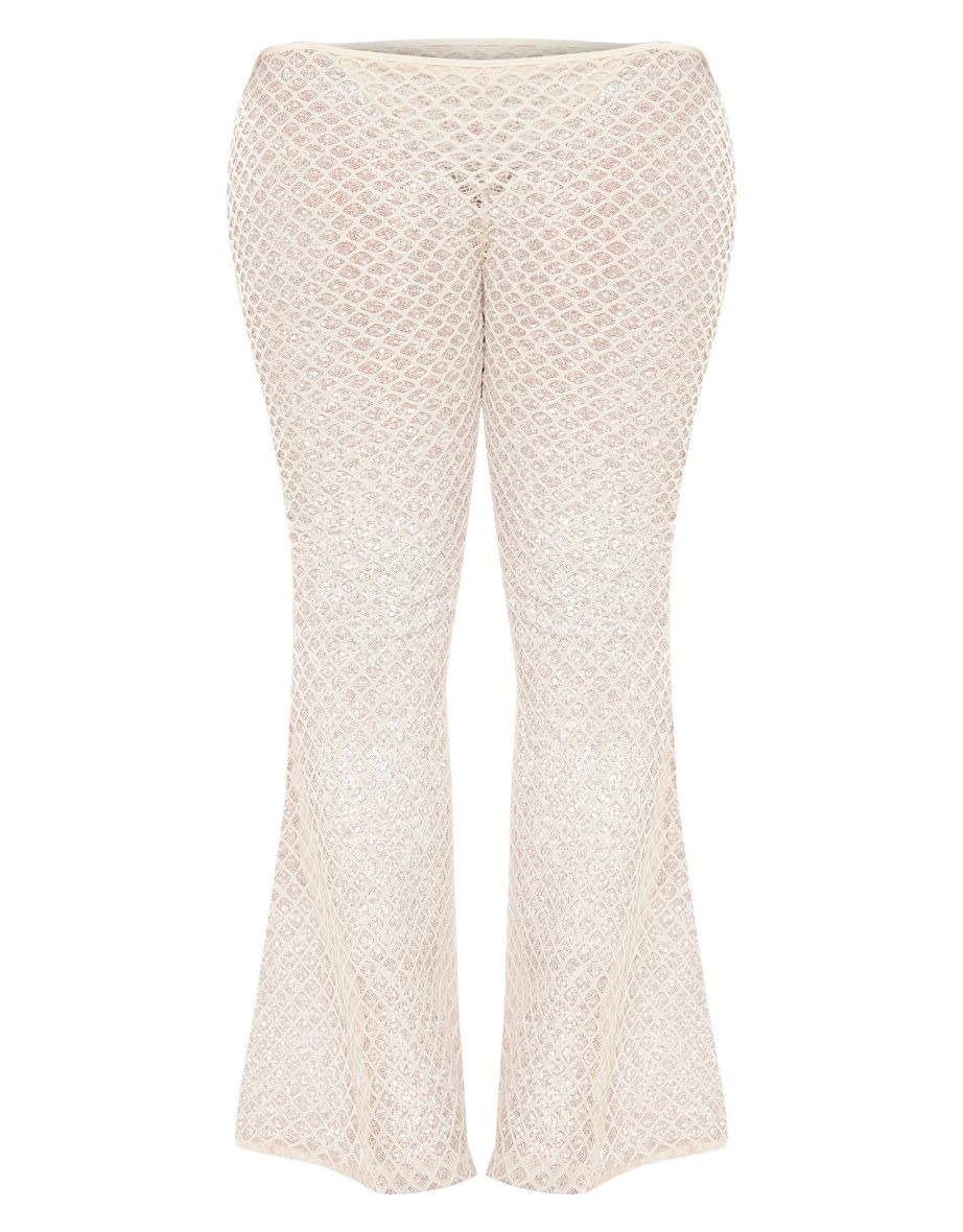 Shape Cream Lace Cut Out Waist Flared Trousers - 3