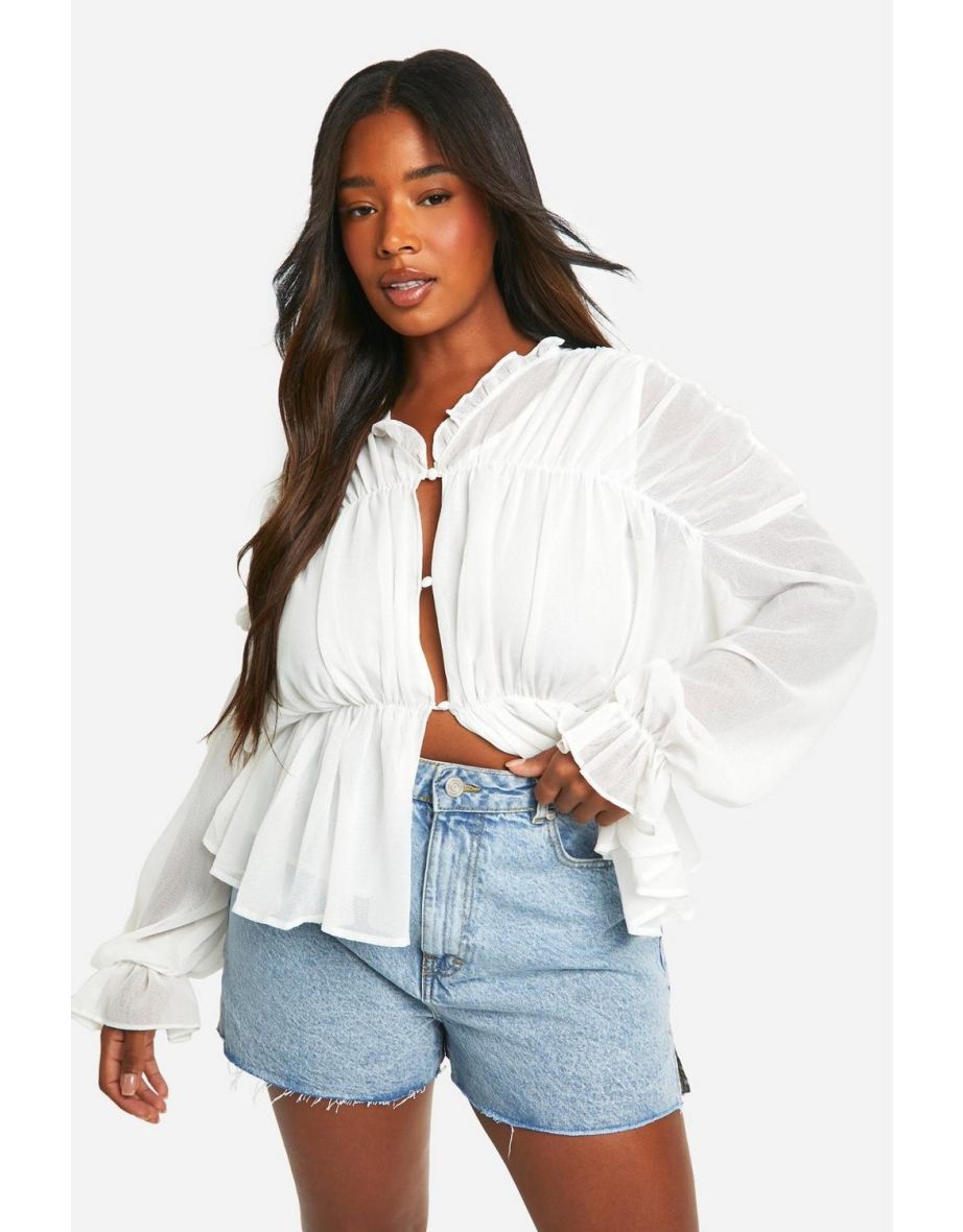 Plus Textured Ruffle Tiered Blouse - white