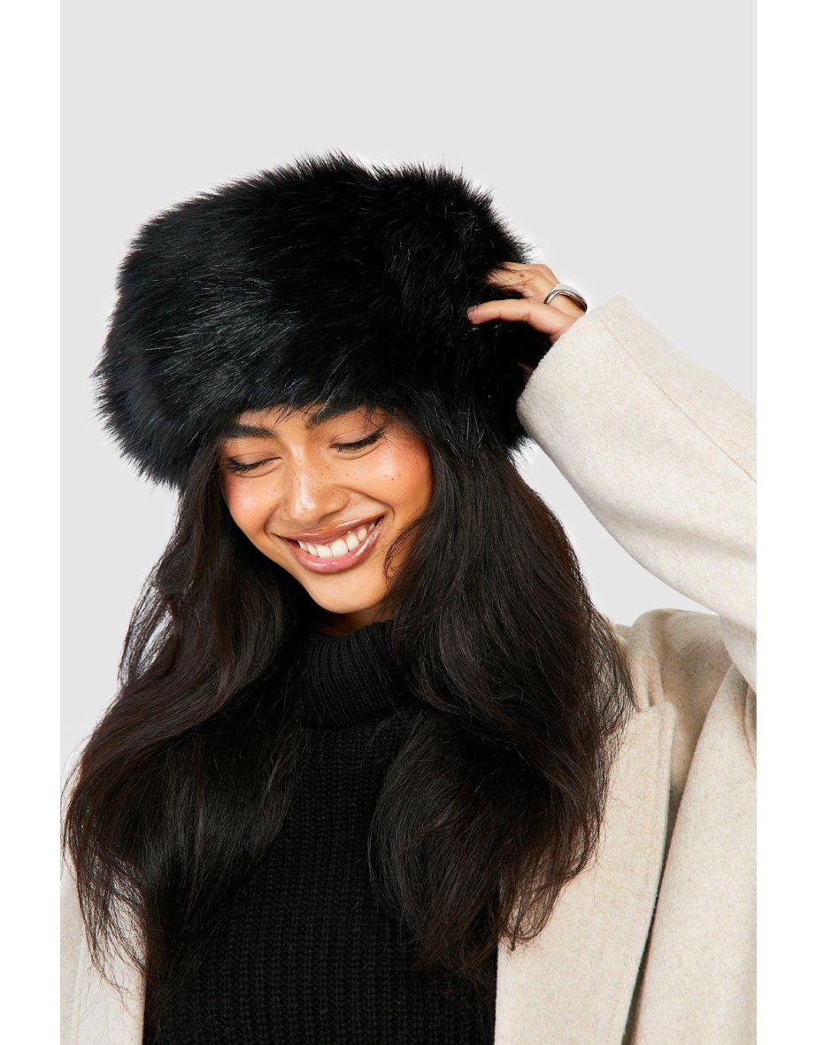 Black Faux Fur Headband - black
